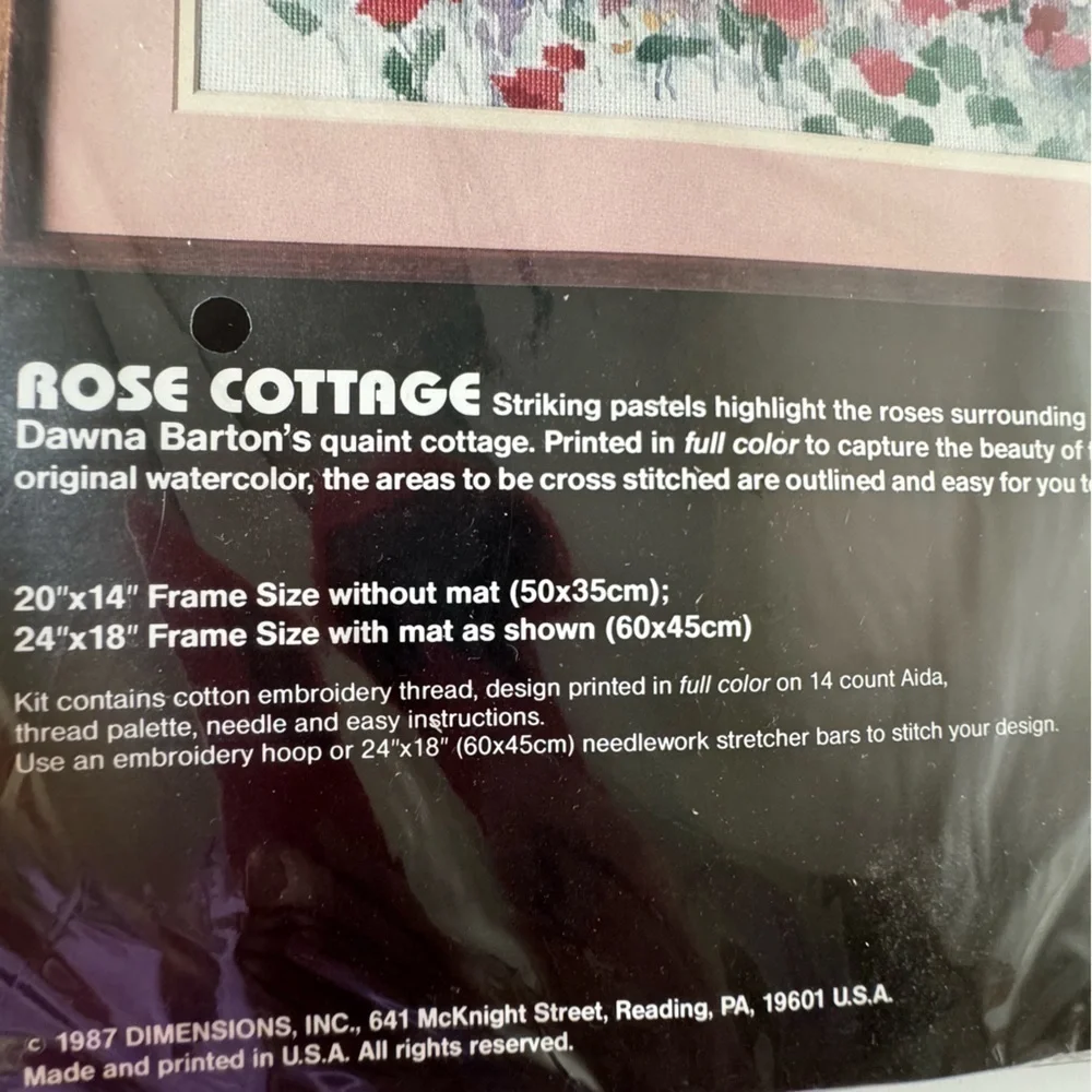 Vintage Dimensions Pink Rose Floral Cottage No Count Cross Stitch Kit - Picture 6 of 9